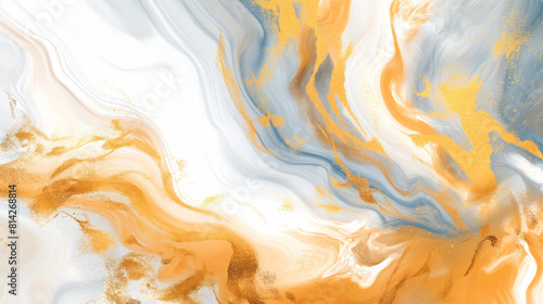 Abstract fluid art with golden and white swirls
