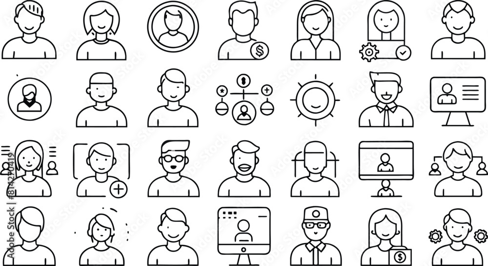 User account icon set. Linear icon collection, Editable stroke, Vector illustration. User account icon set. Linear icon collection, Editable stroke, Vector illustration.