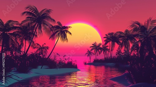 Palm trees silhouettes at colorful sunset background  gradient sunset palm trees wallpaper