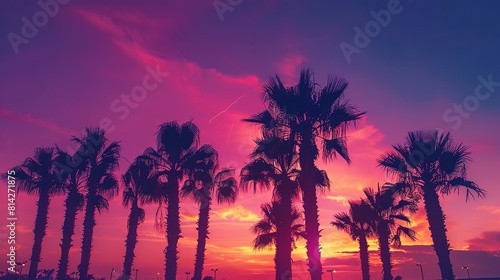 Palm trees silhouettes at colorful sunset background  gradient sunset palm trees wallpaper