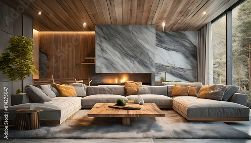 Living room marble wall chic expensive interior of luxurious with modern design hotel condo apartments lobby photo