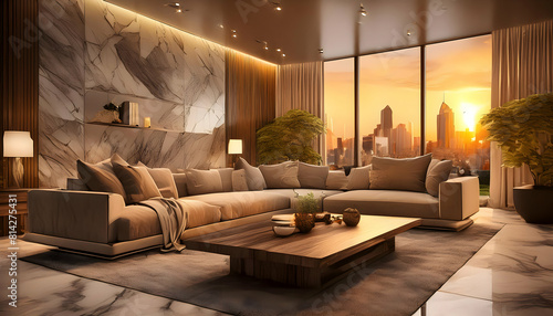 Living room marble wall chic expensive interior of luxurious with modern design hotel condo apartments lobby photo