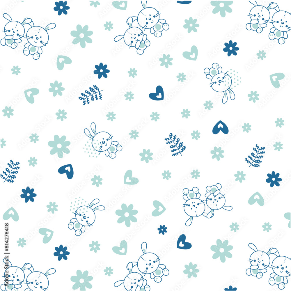 Cute bunnies with heart and daisy leaves Cute bunnies with heart and daisy leaves