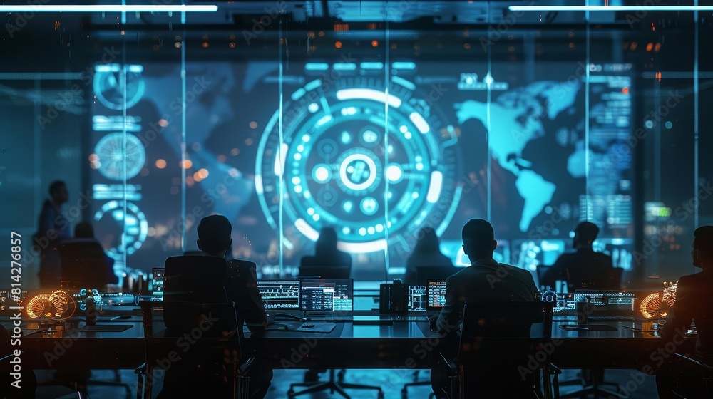 A conference room featuring a group discussion about integrating AI into traditional manufacturing processes A conference room featuring a group discussion about integrating AI into traditional manufacturing processes