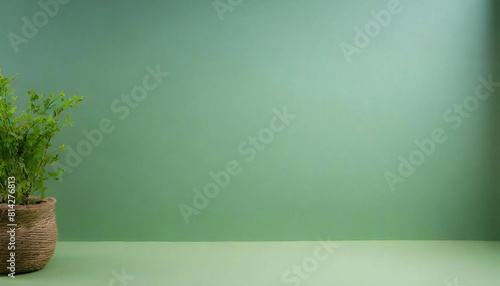 Pastel green room. A deep green space. Plain material. layout.