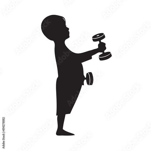 Little boy with dumbbells