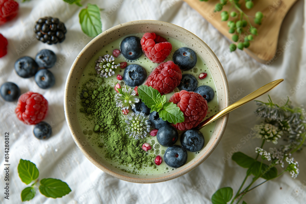 smoothie bowl with berries and matcha smoothie bowl with berries and matcha