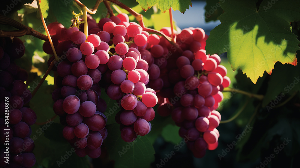 photo of red grapes on the tree,close up photo of red grapes on the tree,close up