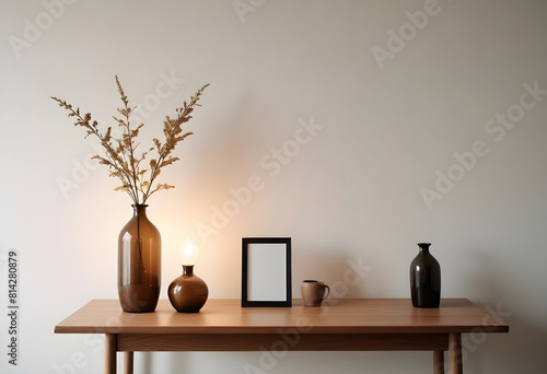 Clean Aesthetic Scandinavian style table with decorations 