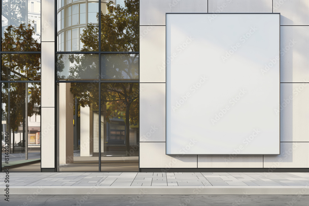 An empty billboard mockup on a building facade, with an urban exterior background, concept of advertisement display. Generative AI An empty billboard mockup on a building facade, with an urban exterior background, concept of advertisement display. Generative AI