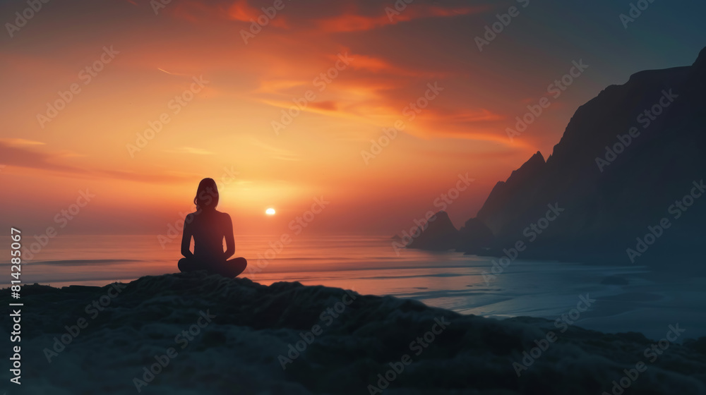 Sunrise Serenity, Solitary figure meditating at dawn, Peaceful Inspiration