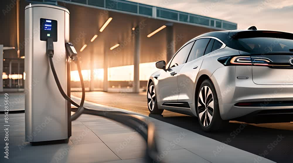 Une voiture électrique en charge dans un terminal