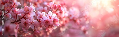 Springtime Splendor: Panoramic Banner of Pink Cherry Blossoms in Bloom, Perfect for Backgrounds and Copy Space