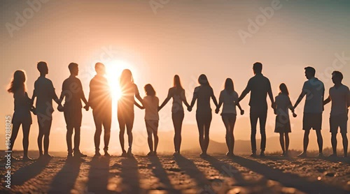des personnes formant une chaîne de solidarité sous le soleil photo
