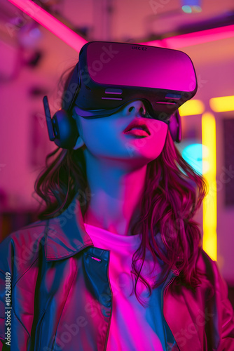 Woman Immersed in Exciting Virtual Reality Experience