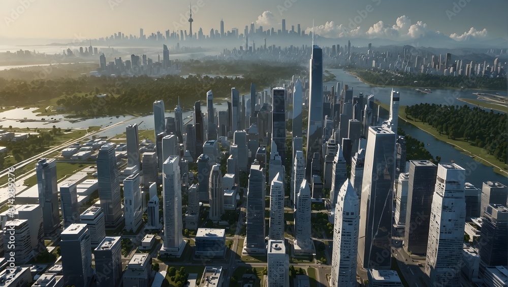 The pure expanse of white, a lone SimCity skyline rises, a testament to boundless creativity within the pristine void of urban simulation ai_generated
