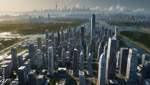 Obraz na płótnie The pure expanse of white, a lone SimCity skyline rises, a testament to boundless creativity within the pristine void of urban simulation ai_generated w salonie