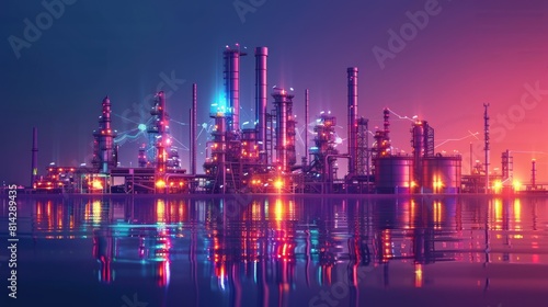Oil and Gas Refinery with Storage Tanks  Infrastructure for Production and Petrochemicals  Oil Demand Price Chart Concept - Wide Banner with Copy Space