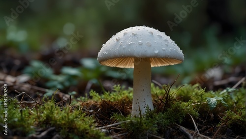 The purity of white, a solitary mushroom emerges, its earthy tones casting gentle shadows on the pristine canvas ai_generated