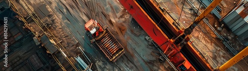 Examine the efficiency and costeffectiveness of using cranes for transporting and placing rebar compared to trucks photo