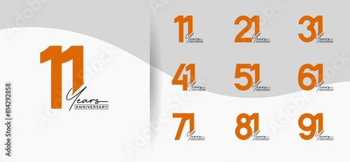anniversary logo style set with orange color can be use for celebration moment