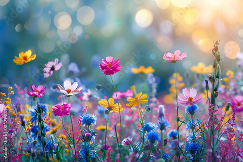 "Dawn's Early Light: A Serene Wildflower Meadow Scene, Perfect For Wellness And Meditation App Backgrounds."