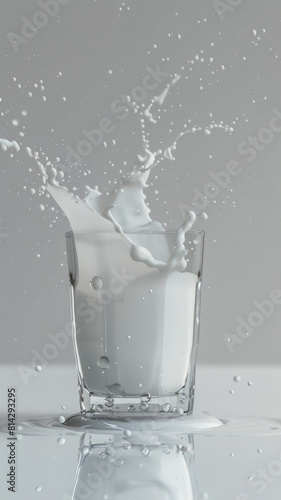 Dramatic image showing milk splashing out of a glass, depicting motion and vitality