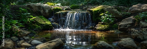 Little waterfall in zoo in nuremberg in germany realistic nature and landscape photo
