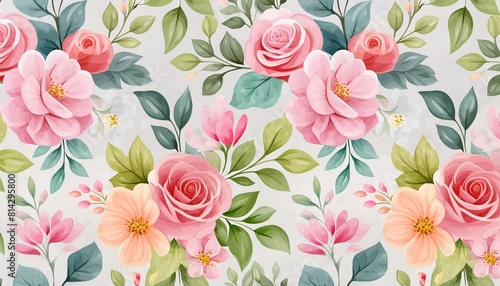 Wallpaper Mural allover multi motif flowers ornament seamless pattern with watercolor flowers pink roses repeat floral texture vintage background hand drawing perfectly for wrapping paper wallpaper fabric print Torontodigital.ca