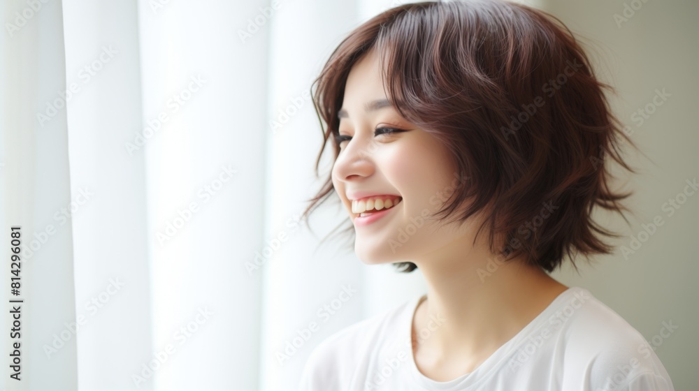 女性　横顔　明るい