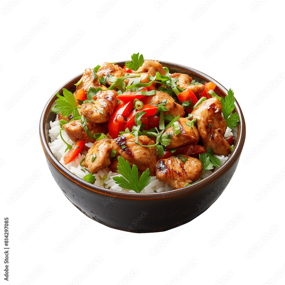 Chicken and rice in a bowl png