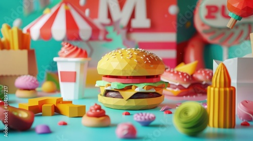 Papercraft cleaner sweeping fast food in digestive system