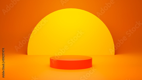 A red and orange stage with a yellow circle on the background 