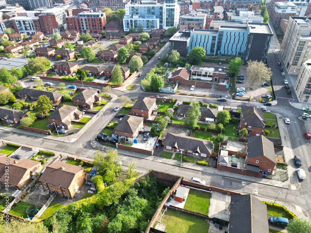 Naklejka premium High Angle View of Modern British City Centre of Liverpool, The Maritime city in northwest England, United Kingdom. May 5th, 2024