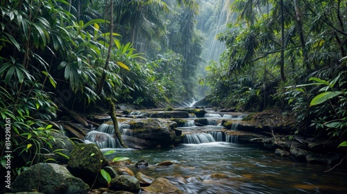 Beautiful waterfall in the rainforest of Borneo  Malaysia