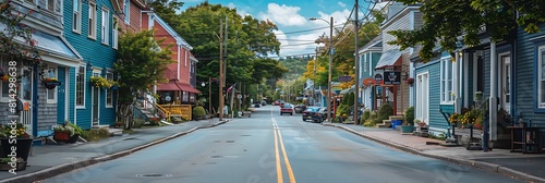 A street view through the town of Liverpool, Nova Scotia on a summer day realistic nature and landscape photo