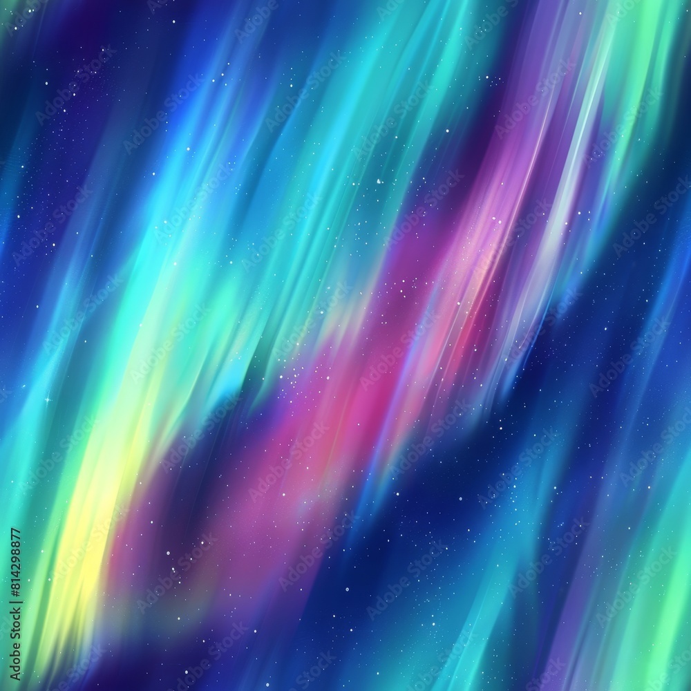 Fototapeta premium Bright glowing aurora borealis in the night sky, seamless pattern