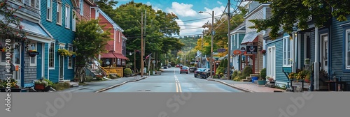 A street view through the town of Liverpool, Nova Scotia on a summer day realistic nature and landscape photo