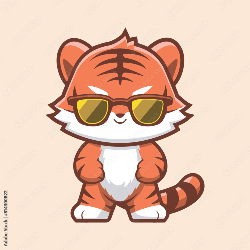 Fototapeta premium Cute Tiger Mascot Wearing Summer Glasses