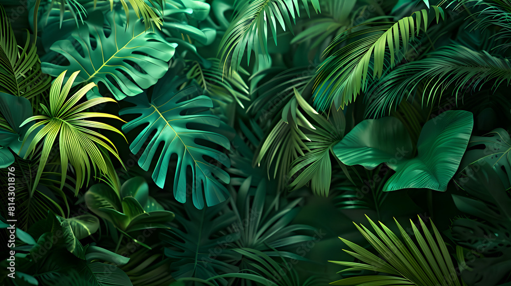 various types of lush green plants, living in dense tropical rainforests