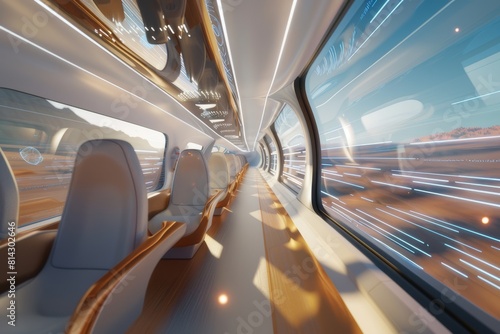 the interior of a sleek hyperloop capsule.  © Syazays