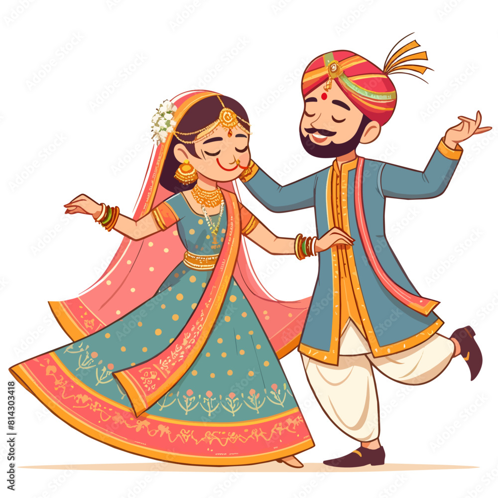 Indian bride groom illustration on isolated white background 