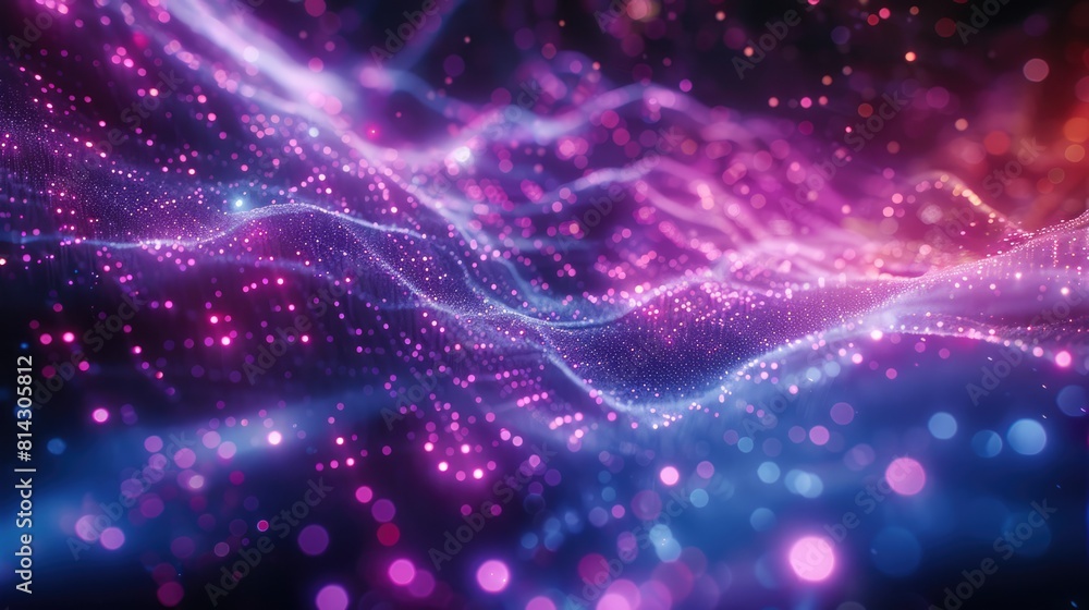 Fototapeta premium Luminous neon particle structure. Digital cyberspace futuristic science fiction background