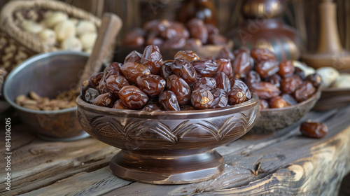 "Dried Date Palm Fruits or Kurma: Popular Ramadan (Ramazan) Snack" "Dried Date Palm Fruits or Kurma: Ramadan Delicacy"