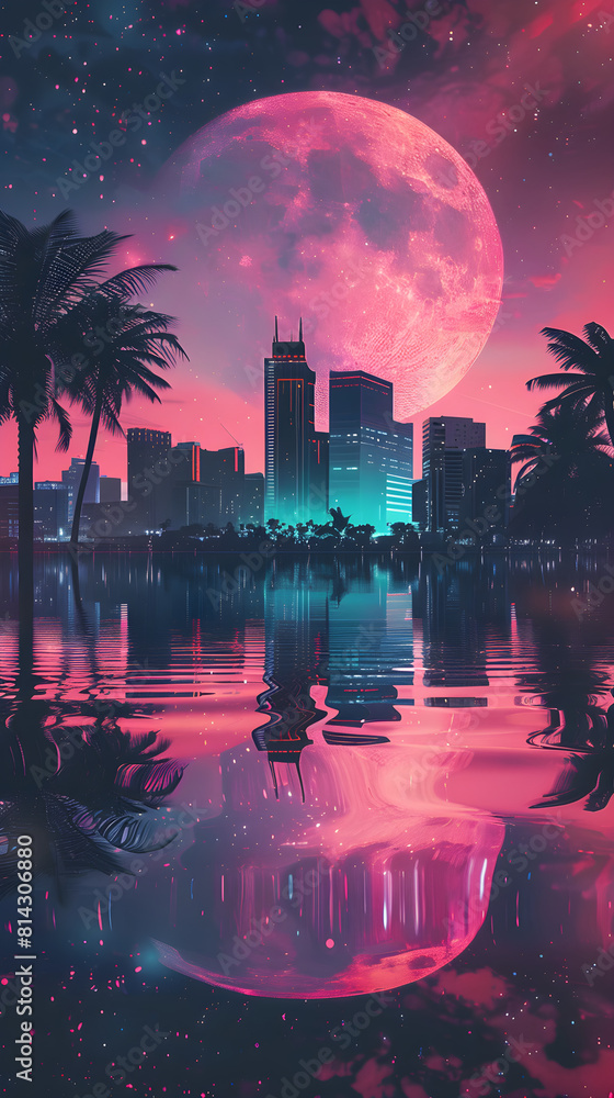 Vaporwave Sunset: A Surreal Journey From Pastel Cityscape to Starlit Sky