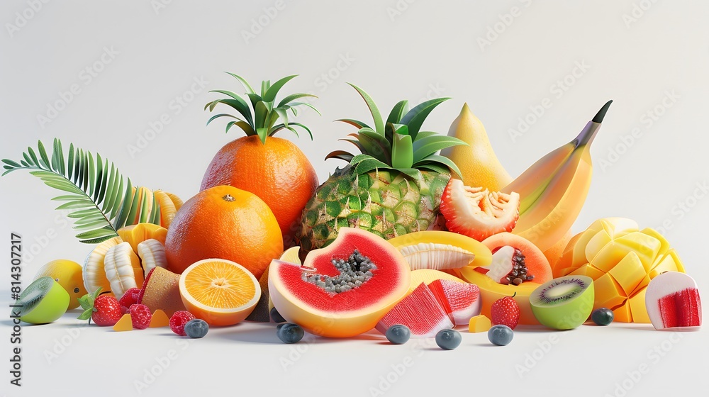 3D Realistic Mixed Fruits on white background. And AI generate mixed fruits arranged in a visually appealing way on a plain white background. Consider the placement of each fruit to create a balanced. 3D Realistic Mixed Fruits on white background. And AI generate mixed fruits arranged in a visually appealing way on a plain white background. Consider the placement of each fruit to create a balanced.