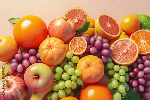 3D Realistic Mixed Fruits on white background. And AI generate mixed fruits arranged in a visually appealing way on a plain white background. Consider the placement of each fruit to create a balanced.