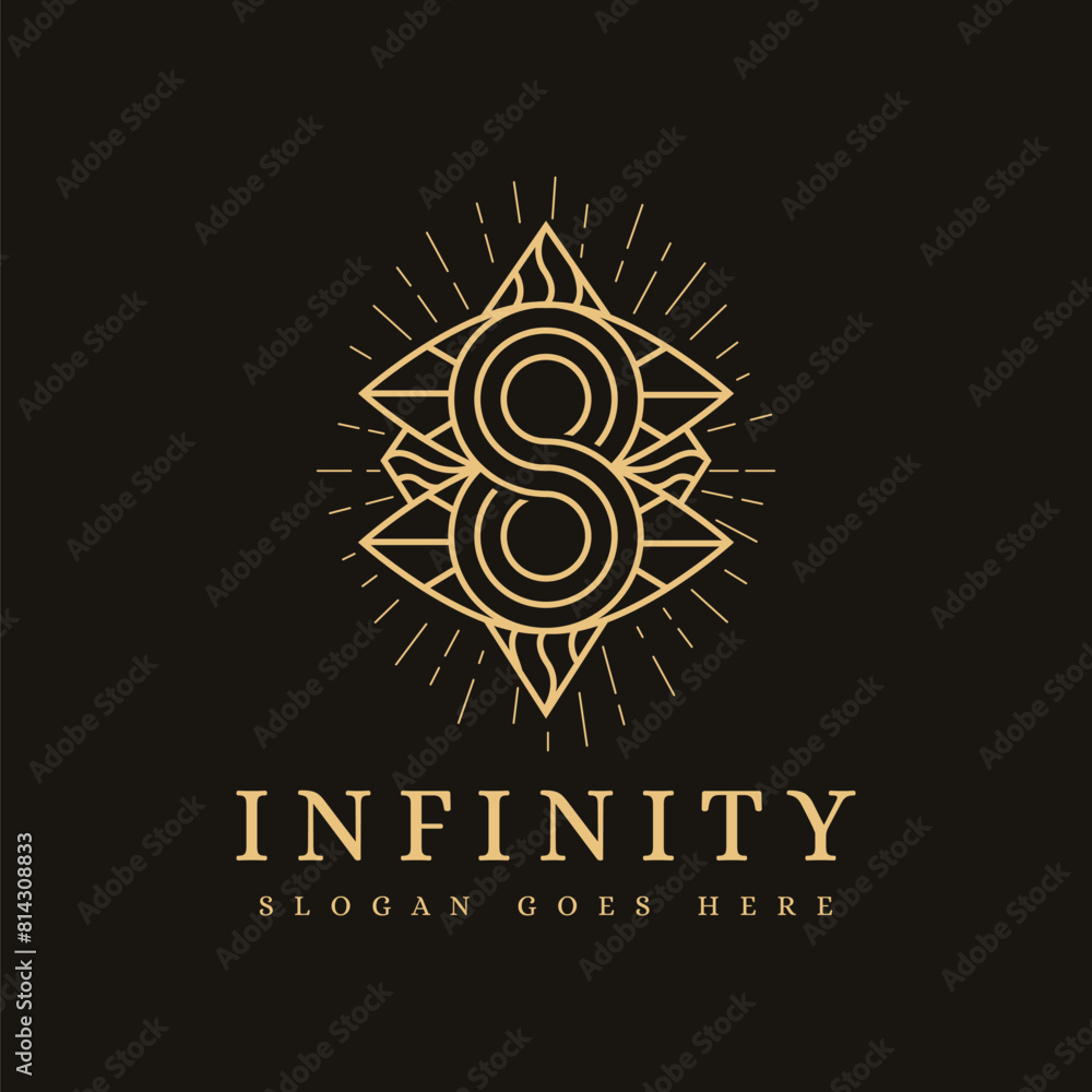 Abstract line art creative Infinity eye logo, mystical eyes logo icon vector template on black background