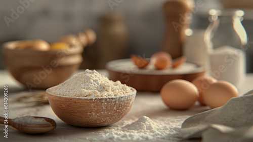 Composition of flour, eggs, and other baking ingredients, ready for creating delicious desserts