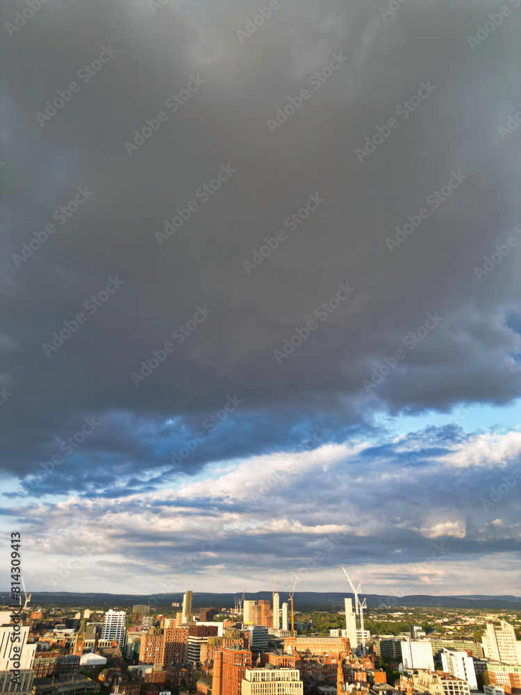 High Angle View of Greater Manchester City Centre Buildings During Beautiful Sunny day over England UK. May 5th, 2024 High Angle View of Greater Manchester City Centre Buildings During Beautiful Sunny day over England UK. May 5th, 2024
